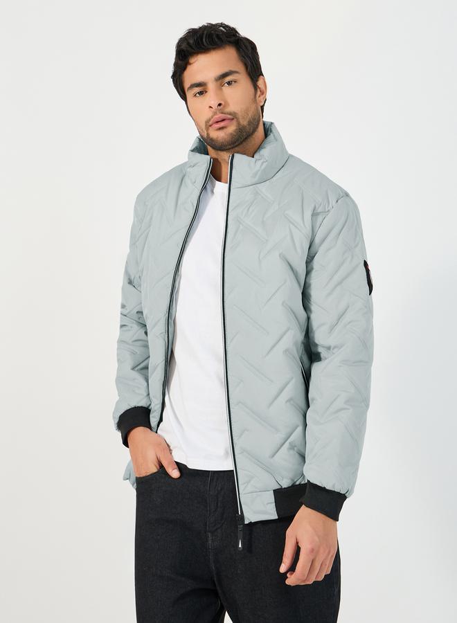 Diagonal Pattern Quilted Puffer Jacket