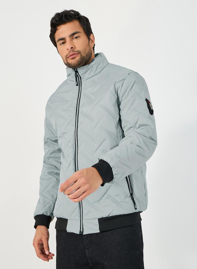 Diagonal Pattern Quilted Puffer Jacket