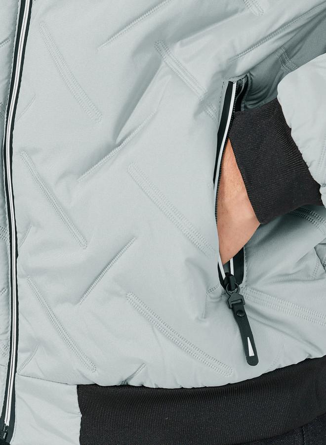 Diagonal Pattern Quilted Puffer Jacket