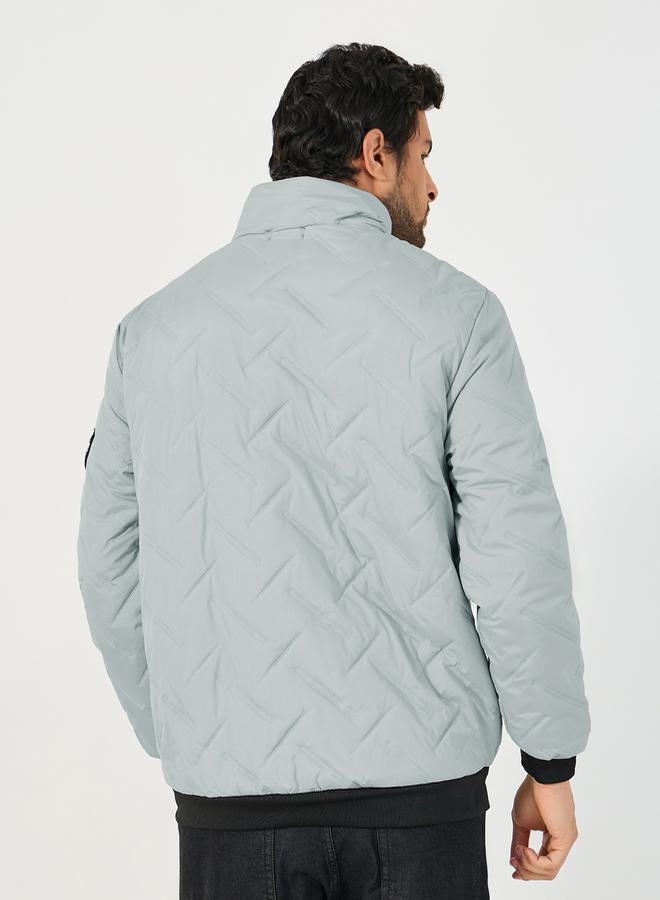 Diagonal Pattern Quilted Puffer Jacket