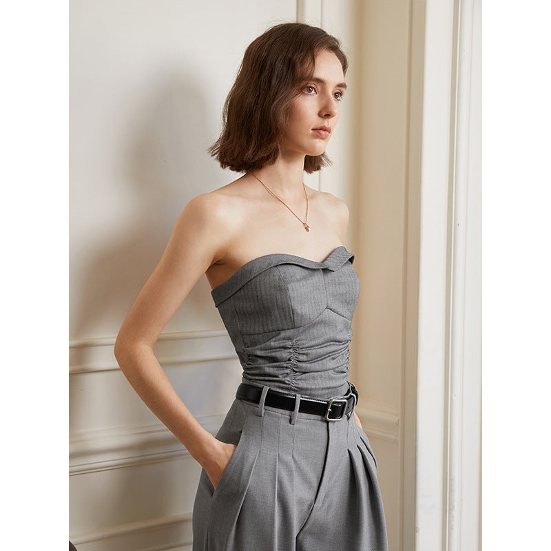 Shenzhen Nanyou Direct Supply Design Strapless Tube Top For Outer Wear Spring And Pleated Backless Top - Image 2