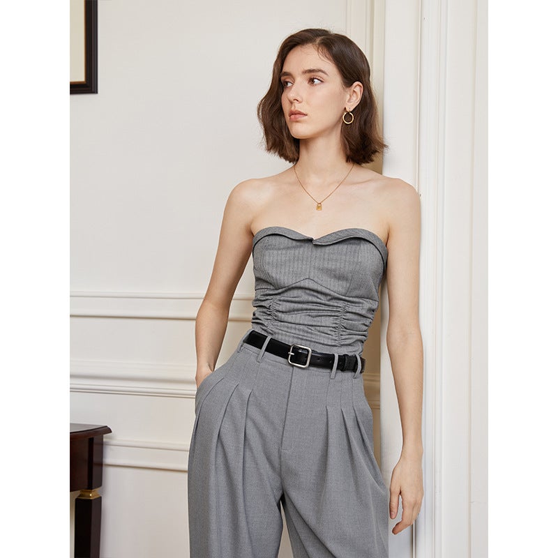 Shenzhen Nanyou Direct Supply Design Strapless Tube Top For Outer Wear Spring And Pleated Backless Top - Image 3