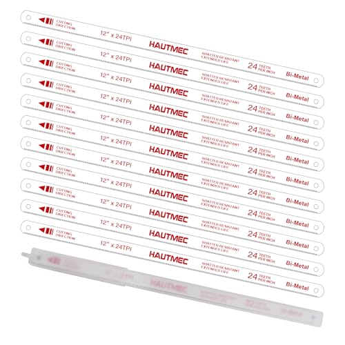 HAUTMEC 12" Hacksaw Blades 24 TPI – 10 Pack Bi-Metal Replacement Blades with High-Speed Steel Teeth and Spring Steel Body, Professional Grade, Fits Most Hacksaw Frames - Image 1