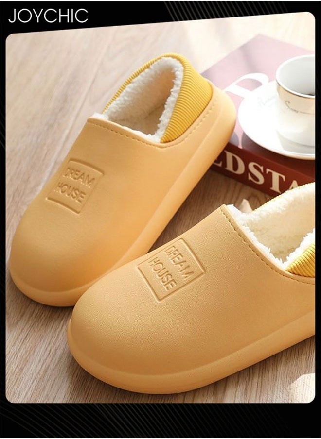 Joychic Autumn and Winter All-inclusive Waterproof Cotton Bedroom Slippers Non-slip Wear-resistant Warm Home Indoor Slippers for  Women Yellow - Image 1
