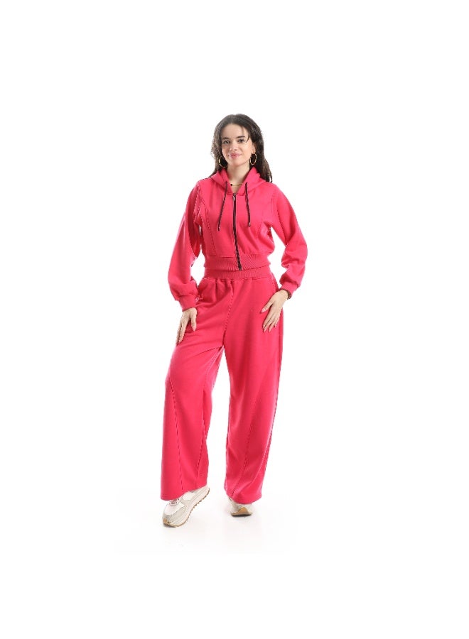 Caesar Women's two-piece Melton tracksuit with front zipper and wide-leg pants - Image 1