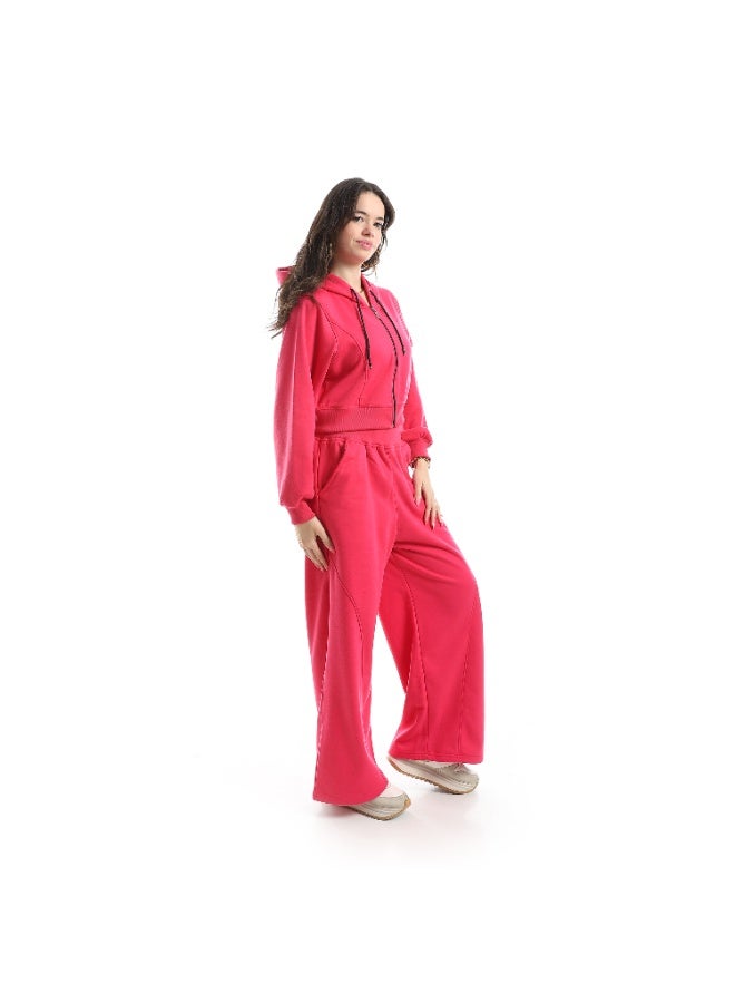 Caesar Women's two-piece Melton tracksuit with front zipper and wide-leg pants - Image 3
