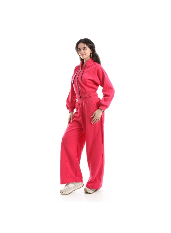 Caesar Women's two-piece Melton tracksuit with front zipper and wide-leg pants - Image 2
