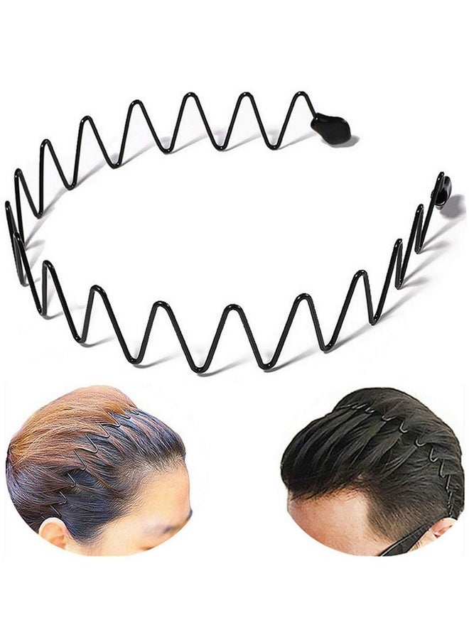 bodbop XINGZHE - bodbop XINGZHE Metal Hair Band Men Headband Women's Fashion Elastic Stylish Sports Hairband Head Hoop with Non Slip Wavy Teeth, Black - Image 1