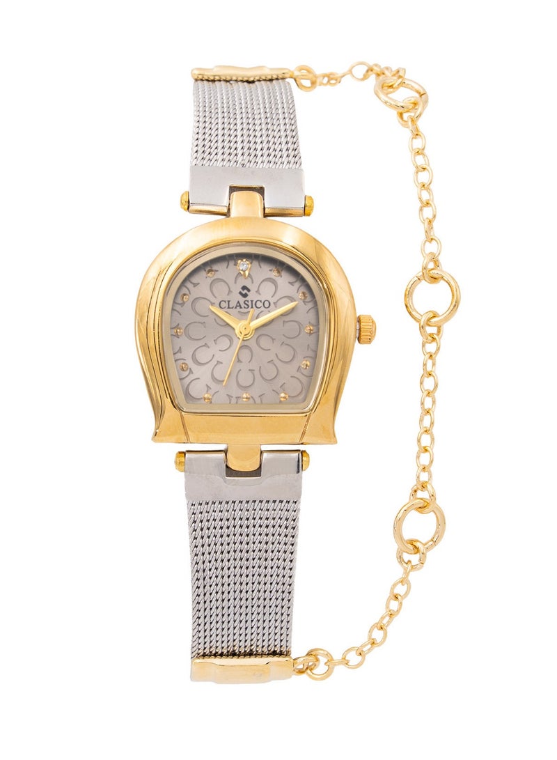 Clasico ساعة أنالوج مصممة للنساء من أماريل، 30 مم - لون مزدوج فضي ذهبي - حزام سلسلة - Image 1