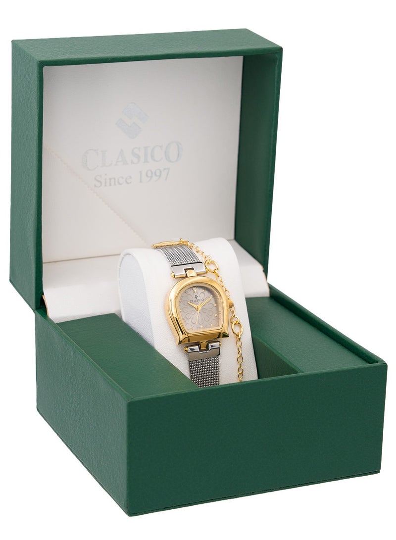 Clasico ساعة أنالوج مصممة للنساء من أماريل، 30 مم - لون مزدوج فضي ذهبي - حزام سلسلة - Image 5