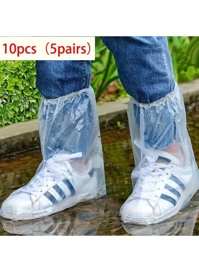 10pcs 5 Pairs White PVC Rain Shoe Covers Ultimate Protection For Outdoor Rainy Days - Image 1