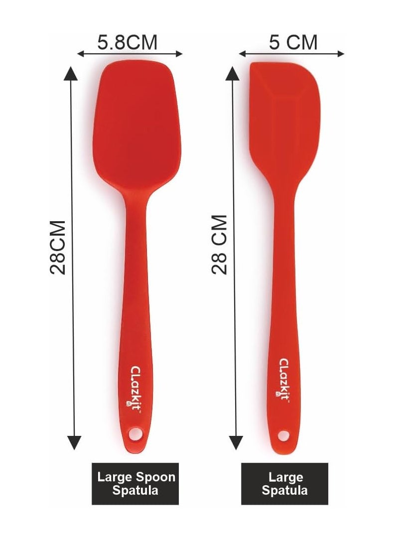 Clazkit Clazkit Large Spatula & Large Spoon, Non-Stick Silicone Spatula Set for Cooking & Baking, Seamless Design Food-Grade & BPA-Free, Dishwasher Safe (RED) Set of 2  - Image 2
