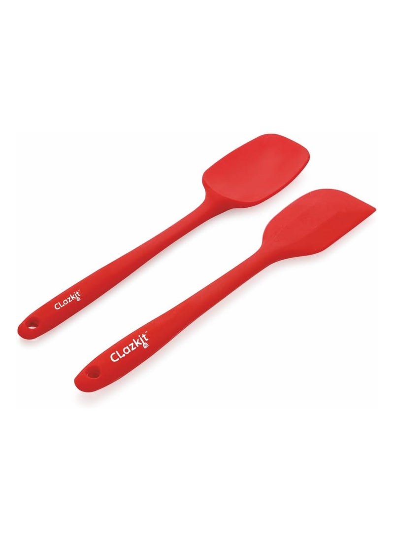 Clazkit Clazkit Large Spatula & Large Spoon, Non-Stick Silicone Spatula Set for Cooking & Baking, Seamless Design Food-Grade & BPA-Free, Dishwasher Safe (RED) Set of 2  - Image 1