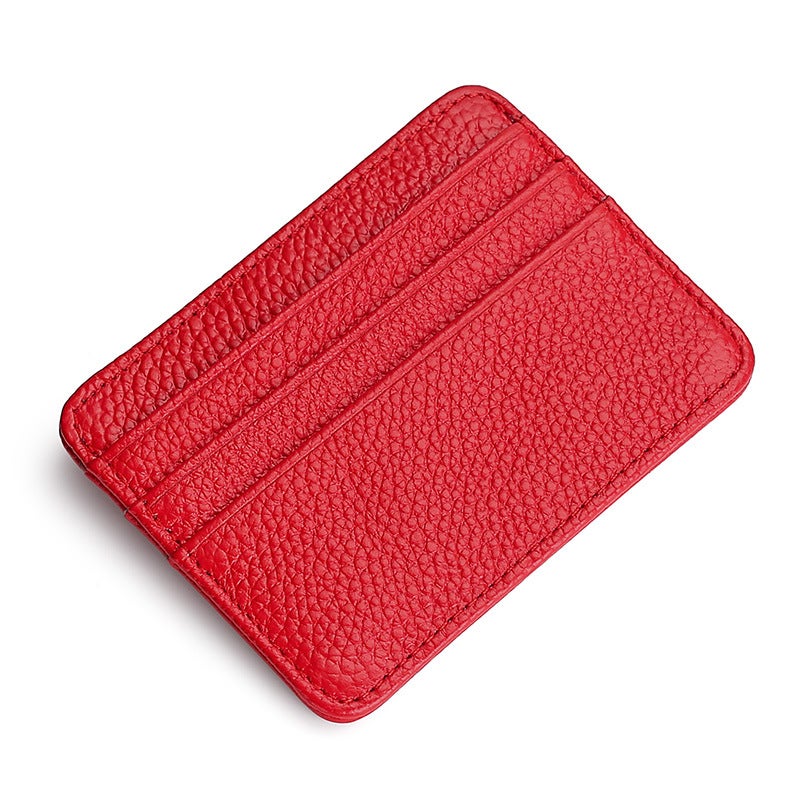 Genuine Leather Card Bag for Men and Women Cross-border Top-layer Cowhide Anti-degaussing Small and Exquisite Card Case ID Card Book Card Bag Red