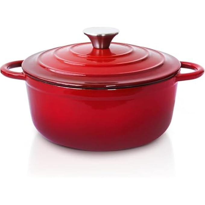 rayihni 3 Qt Cast Iron Dutch Oven Enamel Coated Cookware Pot With Lid Round Dutch Oven Big Dual Handles Classic Round Pot For Home Baking Braiser Cooking Red - Image 2