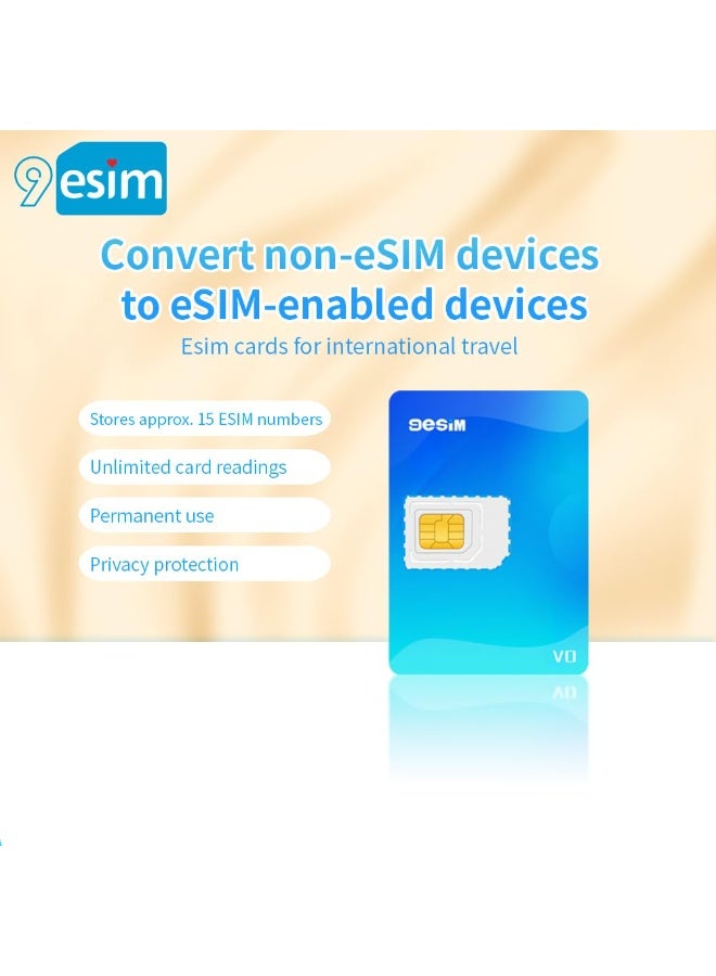 9 إيسيم 9إيسيم ڤي 0 محول eSIM – بطاقة eSIM فعلية للهواتف الأندرويد المفتوحة، بيانات السفر الدولي لأوروبا والولايات المتحدة واليابان والصين، شريحة SIM مقصوصة مسبقًا لسهولة الاستخدام (بدون قارئ) - Image 2