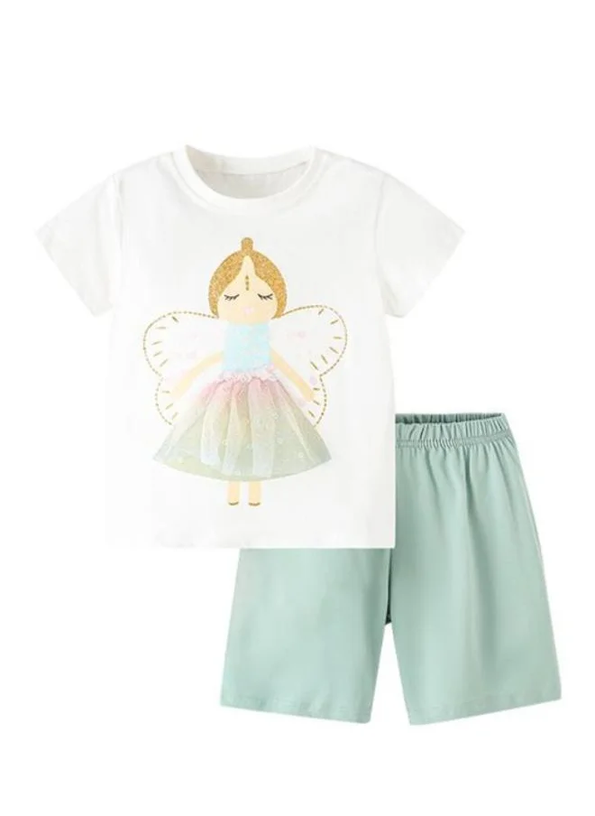 YUNIQEE White Crew Neck Short Sleeve Printed Top & Shorts