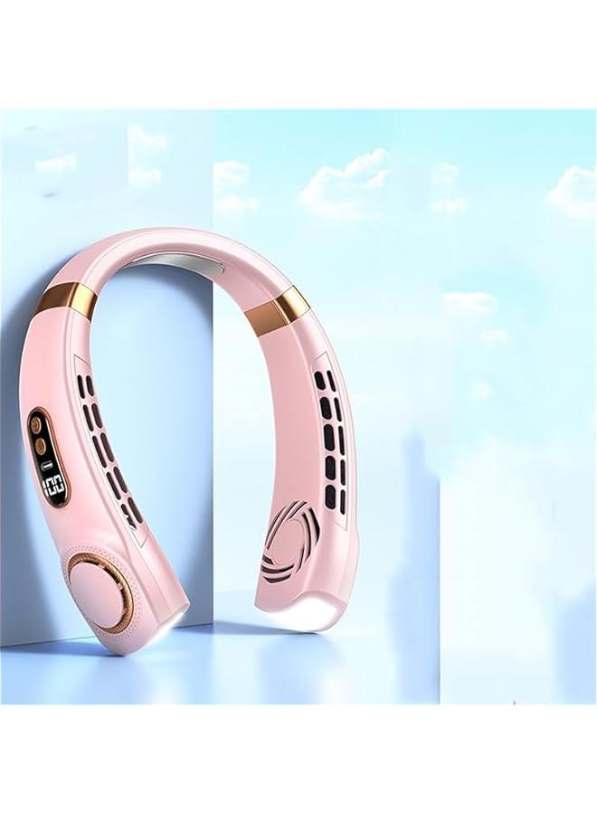 هوكور مكيف هواء للرقبة من هوكور، مكيف هواء بمروحة رقبة مع الواح تبريد، 5 سرعات نفخ هواء بارد وضوء LED قابل للتعديل، مروحة شخصية للسفر في الاماكن المغلقة والمفتوحة (بينك)، زهري - Image 1