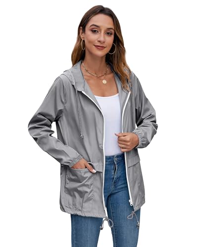 Hount Womans Lightweight Rainwear Active Outdoor Cycling Running Rain Jacket (S, Gray) - Image 2