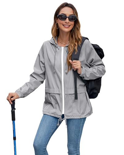 Hount Womans Lightweight Rainwear Active Outdoor Cycling Running Rain Jacket (S, Gray) - Image 5