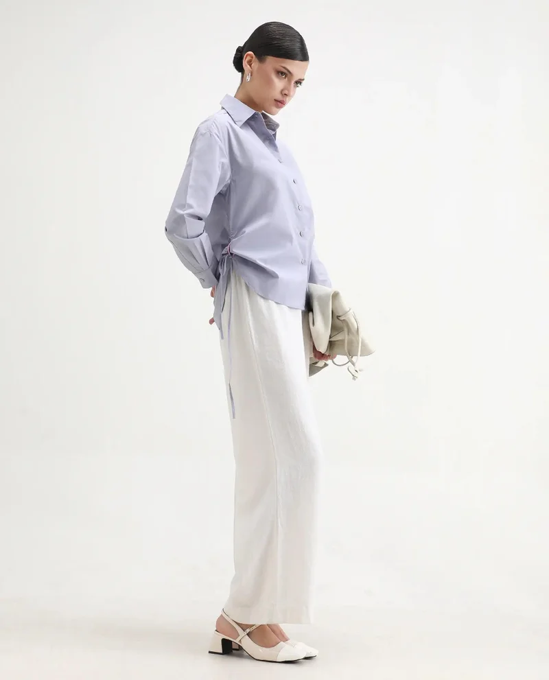 Rareism Women's Cuffed Sleeves Plain Top
