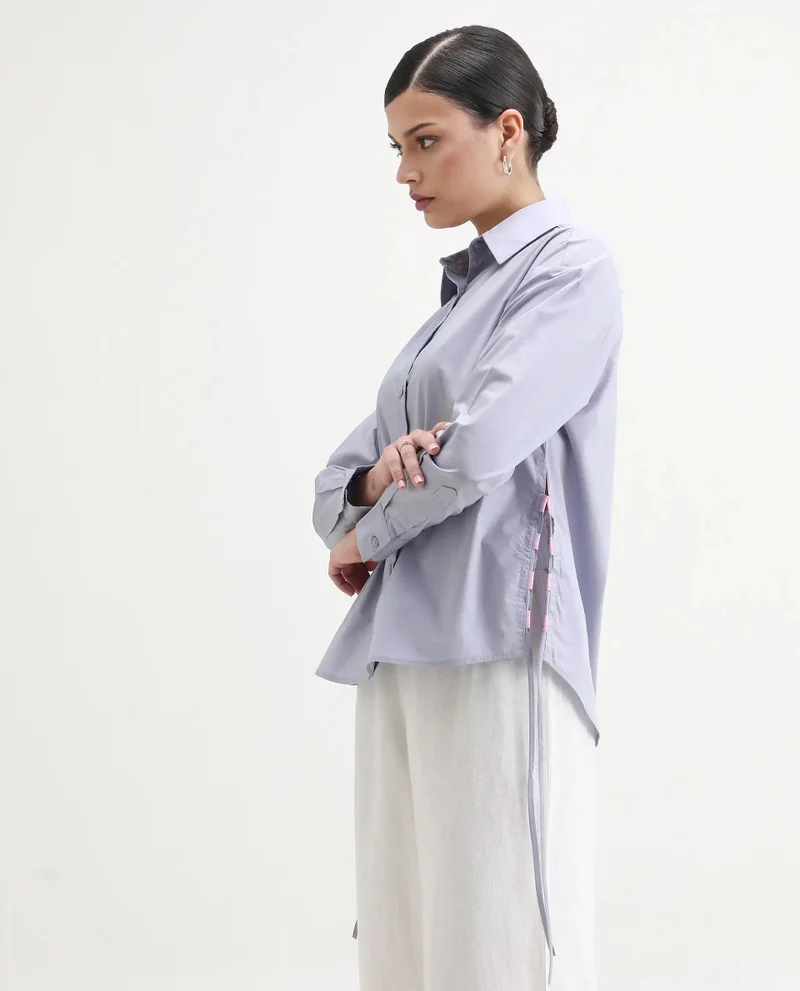 Rareism Women's Cuffed Sleeves Plain Top