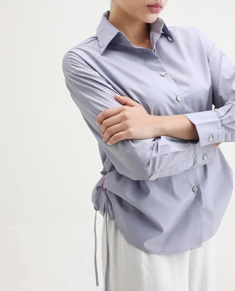 Rareism Women's Cuffed Sleeves Plain Top