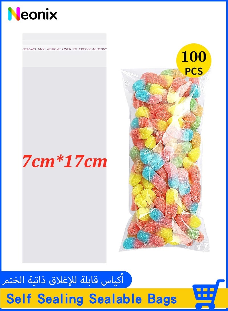 Neonix 100 pcs Clear Self Sealing Cellophane Display Bags/Sealable Bags, Food Safe, Cello Bags OPP for Cookies,Cards,Envelopes,Pictures - Image 1