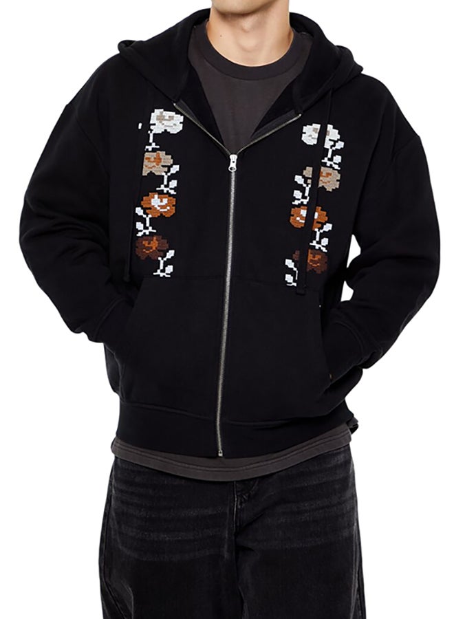 FOREVER 21 Embroidered Floral Zip-Up Hoodie  - Image 1