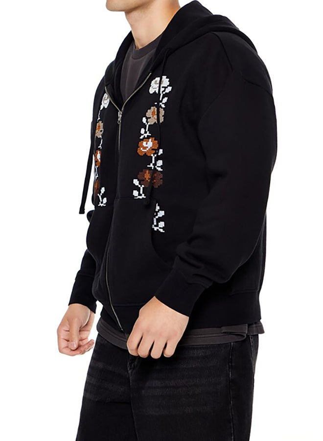 FOREVER 21 Embroidered Floral Zip-Up Hoodie  - Image 2