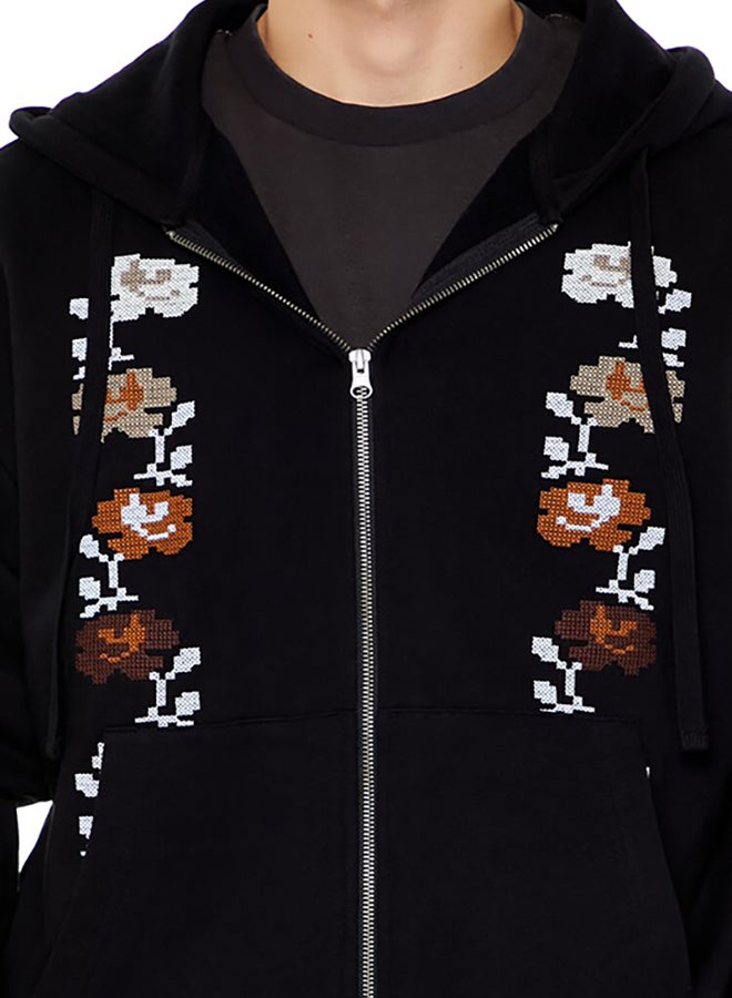 FOREVER 21 Embroidered Floral Zip-Up Hoodie  - Image 5