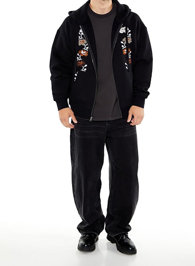 FOREVER 21 Embroidered Floral Zip-Up Hoodie  - Image 4