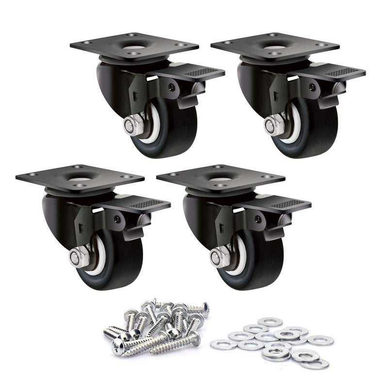 DGQ 2" Swivel Caster Wheels with Safety Dual Locking and Polyurethane Foam No Noise Wheels, Heavy Duty - 150 Lbs Per Caster (Pack of 4) - Image 5