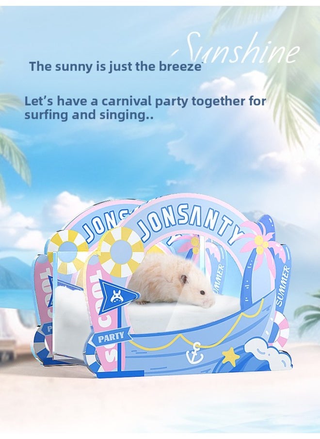 Peet Shangtian Hamster Supplies Toy Golden Bear Escape House Suit Small Pet Special Landscape Living Supplies-Color:Coast Party Surfboard Slide 18*8*4.5cm  - Image 5