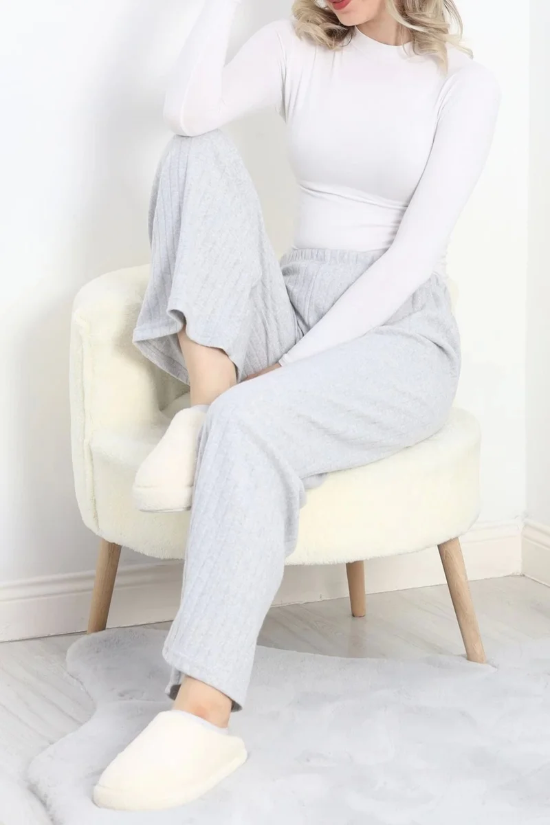 Kazax Ribbed Interlock Pajama Bottoms Gray - 19388.1567.