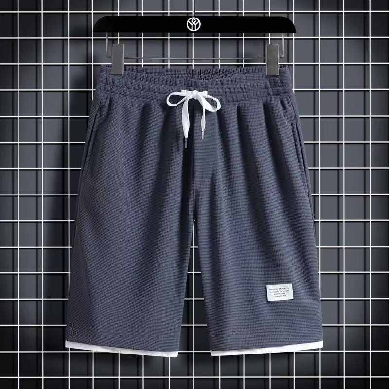 Waffles Summer Casual Sportswear Loose suit Mens Summer Korean Fashionable Short-sleeved T-shirt Two-piece Set DK101 dark gray [single pack] 
