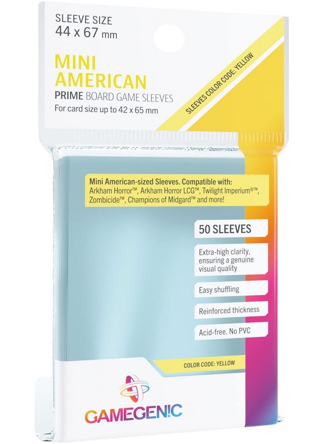 Gamegenic Prime Board Game Sleeves | Pack of 50 Extra-Clear Sleeves | 44 by 67 mm Card Sleeves Optimized for Mini American Card Games | Premium Card Protection | FFG Yellow Color Code | Made by Gamegenic  - Image 1