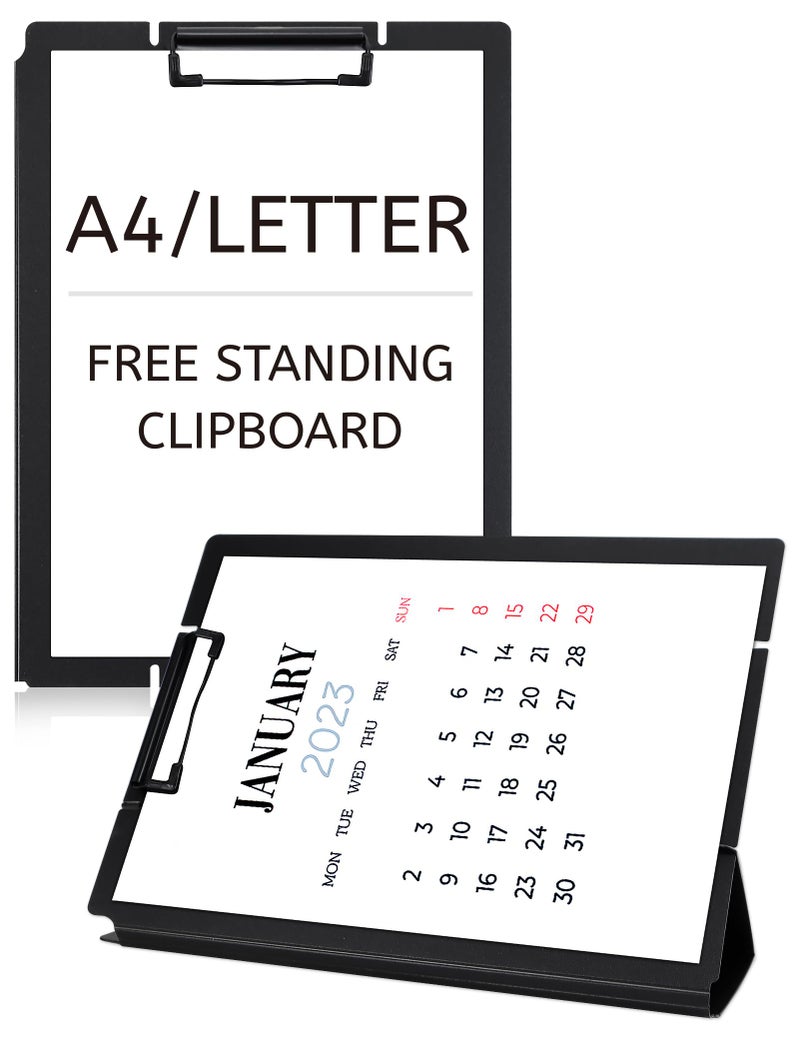 GAUENEEN Free Standing Clipboard and Desktop Stand with Adjustable Buckles Easel Back - Foldable Stand and Document Holder for School, Office and Business Use (9.37 x 12.6 inches) (Black) - Image 1