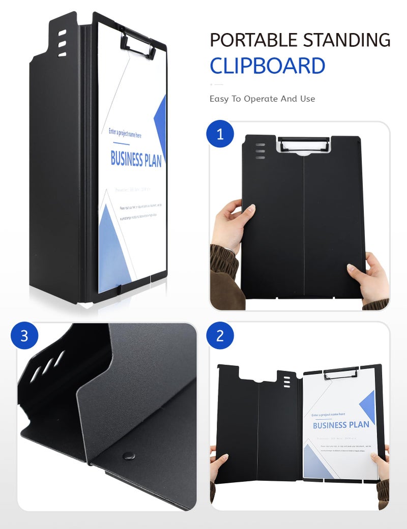 GAUENEEN Free Standing Clipboard and Desktop Stand with Adjustable Buckles Easel Back - Foldable Stand and Document Holder for School, Office and Business Use (9.37 x 12.6 inches) (Black) - Image 4