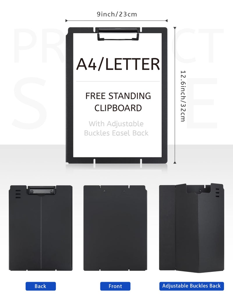 GAUENEEN Free Standing Clipboard and Desktop Stand with Adjustable Buckles Easel Back - Foldable Stand and Document Holder for School, Office and Business Use (9.37 x 12.6 inches) (Black) - Image 2