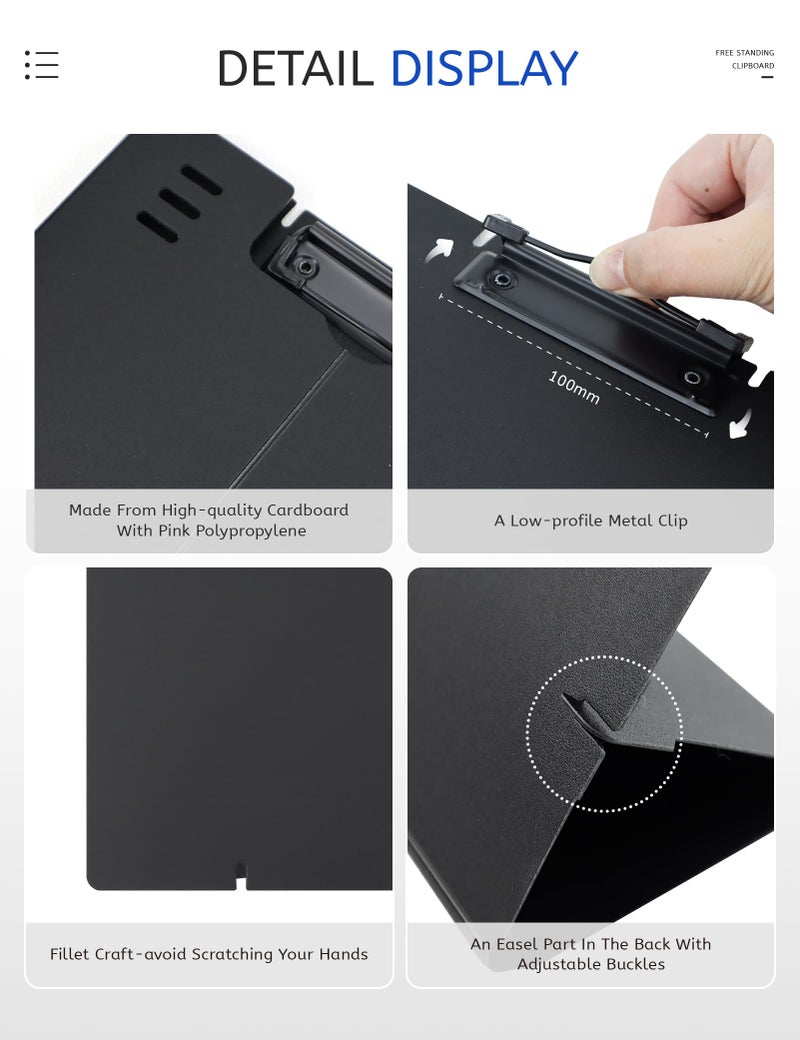 GAUENEEN Free Standing Clipboard and Desktop Stand with Adjustable Buckles Easel Back - Foldable Stand and Document Holder for School, Office and Business Use (9.37 x 12.6 inches) (Black) - Image 3