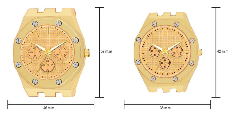 Acnos Stainless Steel Branded Uniq Gold Colours Dial Case Belt Gift Watch Analog Combo Couple Watches Men Women Watch Pack Of 2 Valentine's Day Special, Gold Band - Image 4