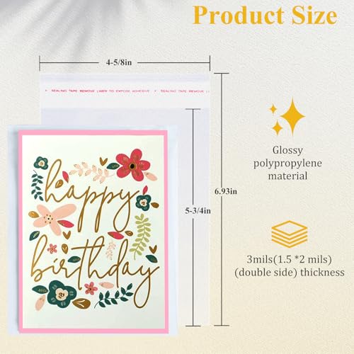 Miraclekoo ميراكلكو 100 قطعة أكياس سيلوفان قابلة لإعادة الإغلاق بحجم 458 × 534 بوصة، أكمام بلاستيكية سميكة شفافة تناسب ظرف بطاقة A2، صور، بسكويت، حلوى - Image 5