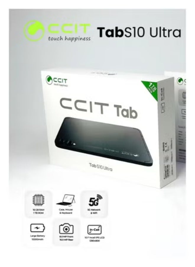 CCIT Tab S10 Ultra 10.1" Android Tablet – 16GB RAM, 1TB ROM, Dual SIM 4G LTE, Full HD Display, 10000mAh Battery, Stylus, Wireless Keyboard & Mouse – Black | High-Performance Android Tablet for Office, Online Learning, Gaming & Media Streaming - Image 3