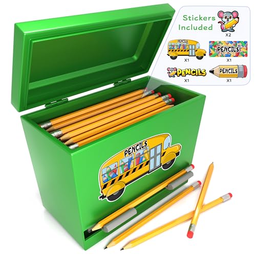 Kiggos Pencil Dispenser Holder Green Stainless Steel Dispenser for Pencils with 6 Beautiful stickers for Decoration Metal Pencil Dispenser for Classroom Home Office Teachers Students (Pencils Not Included) - Image 1