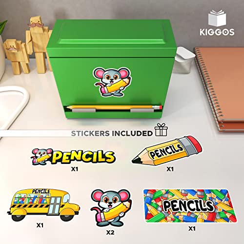 Kiggos Pencil Dispenser Holder Green Stainless Steel Dispenser for Pencils with 6 Beautiful stickers for Decoration Metal Pencil Dispenser for Classroom Home Office Teachers Students (Pencils Not Included) - Image 2