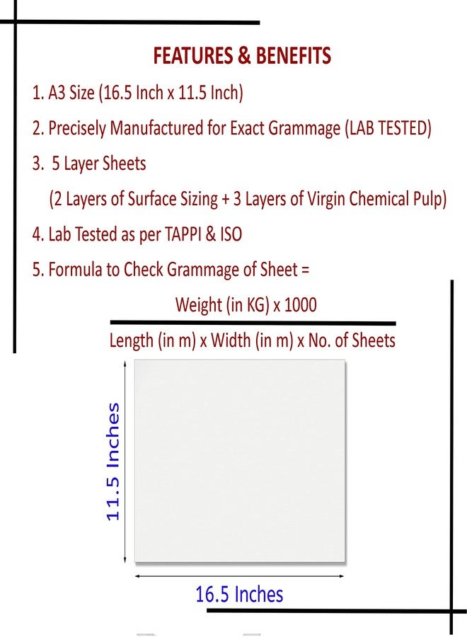 PG Creations A3 Size, 50 Sheets, 400 GSM Ivory Sheets A3 for Drawing, 16.5x11.7 Inch, Smooth Finish, White - Image 2