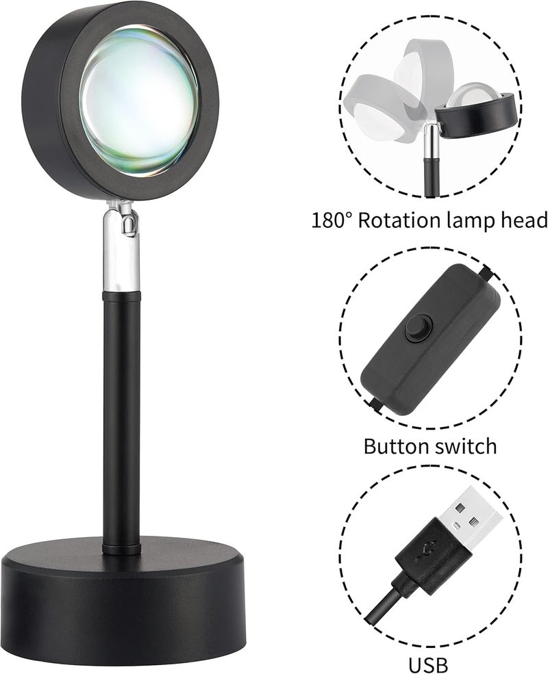 مصباح غروب الشمس المتوهج الجمالي - ضوء ليلي دوار LED - مصباح إسقاط USB لديكور غرفة مريح، وإضاءة تصوير، وأجواء غرفة نوم، وهدية احتفالية، وخلفيات محيطة رائعة للإنستغرام  - Image 2