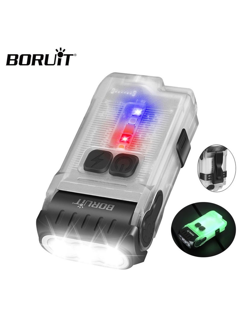 BORUIT V15 LED Keychain EDC Fluorescence Flashlight Clip Warm Work Light Type-C Rechargeable Torch Magnet Camping Pocket Lantern (White) - Image 1