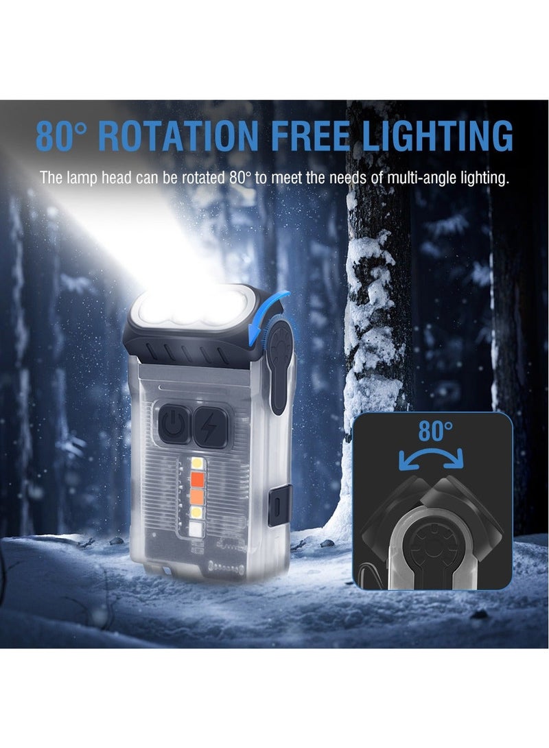 BORUIT V15 LED Keychain EDC Fluorescence Flashlight Clip Warm Work Light Type-C Rechargeable Torch Magnet Camping Pocket Lantern (White) - Image 2